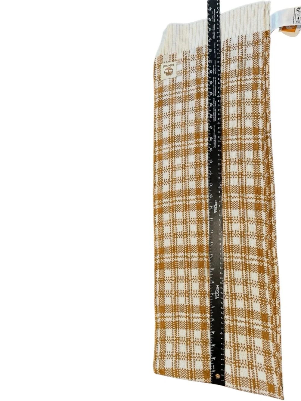 Timberland Plaid Knit Scarf NWT Tan Cream Winter Scarf Unisex Soft Cozy